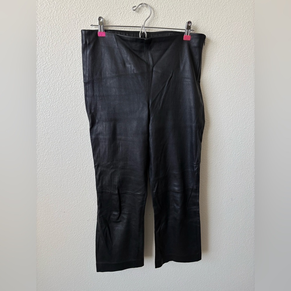 Vince Black Lamb Leather Pants Women's Straight Leg Pockets Zip Closure size L